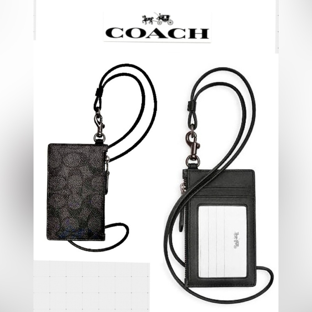 Coach Zip Lanyard Card Case In Signature Canvas in Gunmetal charcoal/black.CAJ46